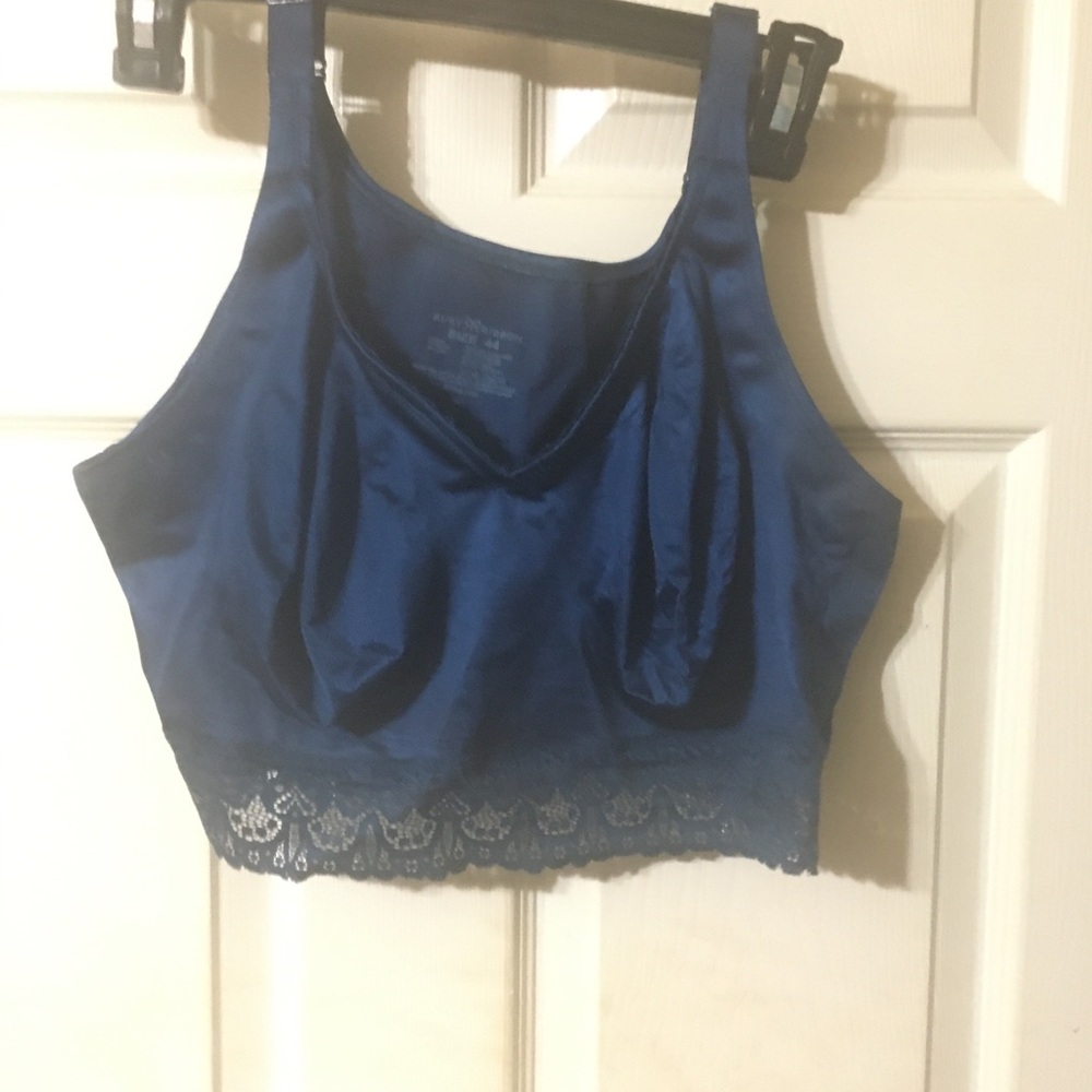 Ruby Ribbon Satin Bralette with Lace Hem - Navy
